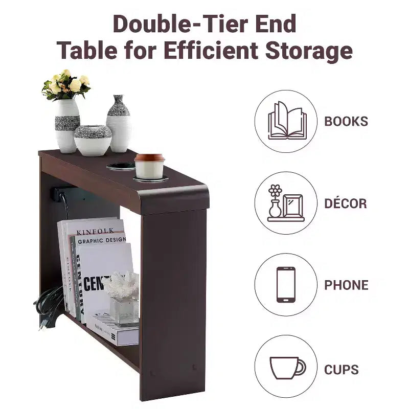 Mesa auxiliar de Home Imports Emporium con puertos USB y tomas de corriente, mesa auxiliar estrecha para dormitorio y sala de estar