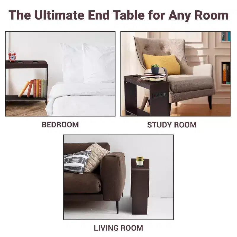 Mesa auxiliar de Home Imports Emporium con puertos USB y tomas de corriente, mesa auxiliar estrecha para dormitorio y sala de estar
