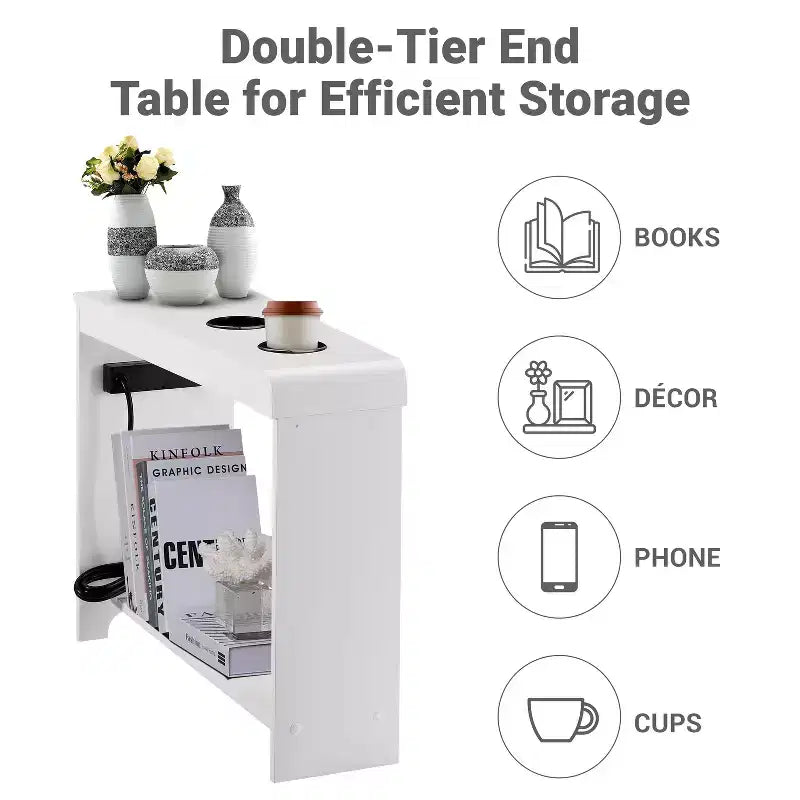 Mesa auxiliar de Home Imports Emporium con puertos USB y tomas de corriente, mesa auxiliar estrecha para dormitorio y sala de estar
