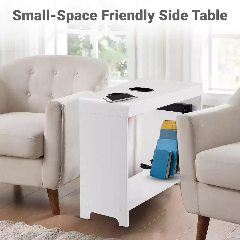 Mesa auxiliar de Home Imports Emporium con puertos USB y tomas de corriente, mesa auxiliar estrecha para dormitorio y sala de estar
