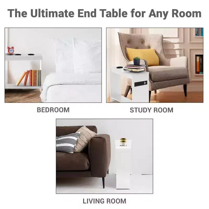 Mesa auxiliar de Home Imports Emporium con puertos USB y tomas de corriente, mesa auxiliar estrecha para dormitorio y sala de estar