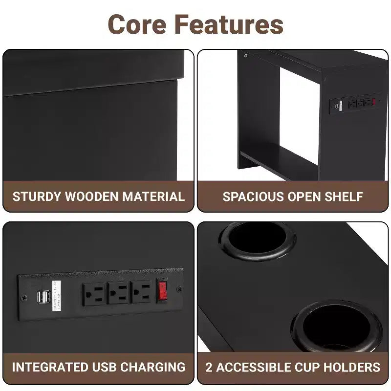 Mesa auxiliar de Home Imports Emporium con puertos USB y tomas de corriente, mesa auxiliar estrecha para dormitorio y sala de estar
