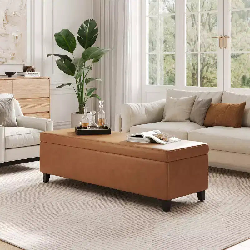 Puf de almacenaje tapizado Christopher Knight Home York de madera de abedul contemporánea