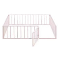 Pink Full-Size Metal Bed Frame with Fence and Door Feature