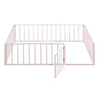 Pink Full-Size Metal Bed Frame with Fence and Door Feature