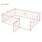 Estructura de cama de metal rosa de tamaño completo con valla y función de puerta