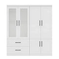 Keloyid White Wood 63 in. Armoire with 2 Drawers and 6 Doors