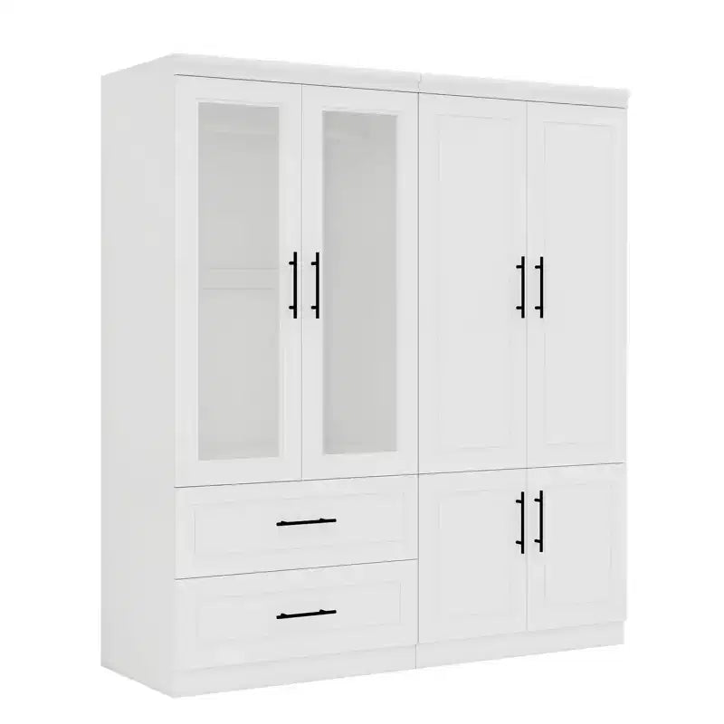 Armario de madera blanca de 160 cm con 2 cajones y 6 puertas Keloyid