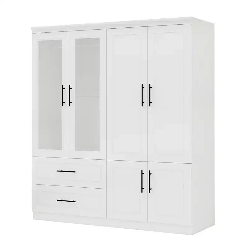 Armario de madera blanca de 160 cm con 2 cajones y 6 puertas Keloyid