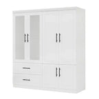 Armario de madera blanca de 160 cm con 2 cajones y 6 puertas Keloyid