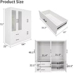 Armario de madera blanca de 160 cm con 2 cajones y 6 puertas Keloyid