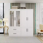 Armario de madera blanca de 160 cm con 2 cajones y 6 puertas Keloyid