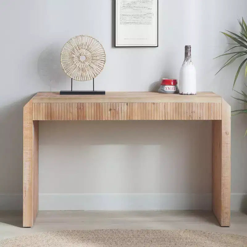 GDFStudio Rae Mesa consola rústica de madera de 51,8 con cajón texturizado acanalado