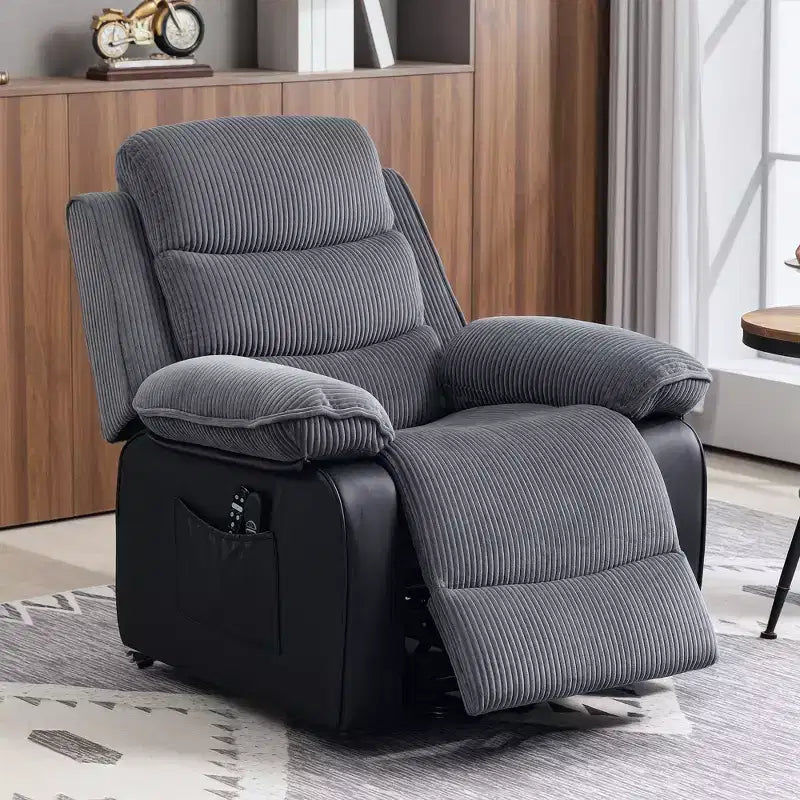 Sillón reclinable eléctrico HOMCOM con función de levantamiento, masaje y calor, con mandos a distancia y bolsillos laterales, gris