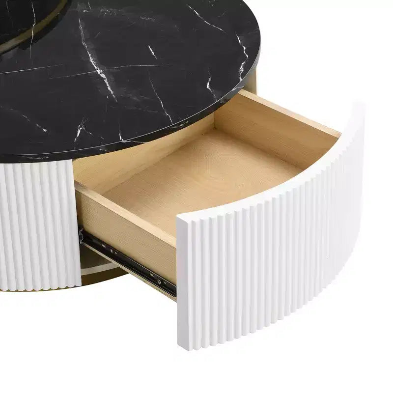 Mesa de Centro Nido Redonda Moderna Acanalada con Cajón de 80 cm