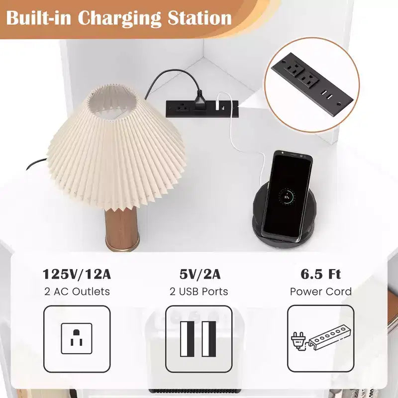 Estantería esquinera de 6 niveles Costway, estantería esquinera de 63 pulgadas de alto con 2 puertos USB y estación de carga, marrón/blanco