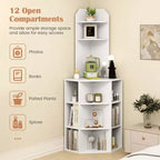 Estantería esquinera de 6 niveles Costway, estantería esquinera de 63 pulgadas de alto con 2 puertos USB y estación de carga, marrón/blanco