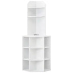 Estantería esquinera de 6 niveles Costway, estantería esquinera de 63 pulgadas de alto con 2 puertos USB y estación de carga, marrón/blanco