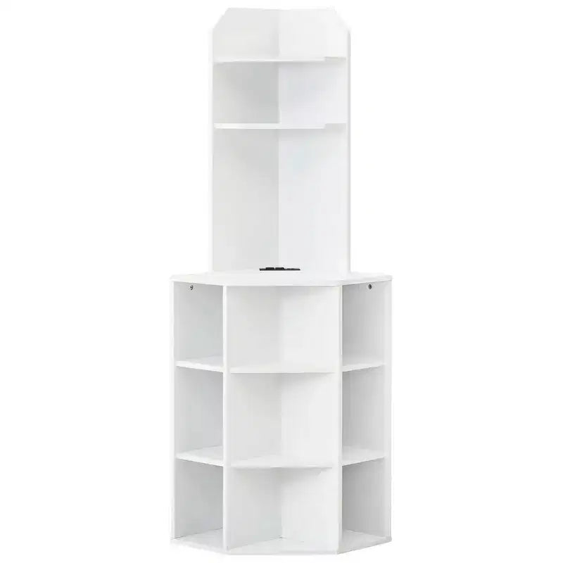 Estantería esquinera de 6 niveles Costway, estantería esquinera de 63 pulgadas de alto con 2 puertos USB y estación de carga, marrón/blanco