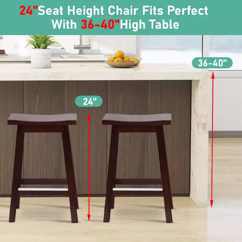 Taburete de bar de madera FDW Classic, 24/30 pulgadas, asiento de silla de montar, juego de 2 taburetes de cocina con reposapiés, taburetes de madera para mostrador de altura para el hogar