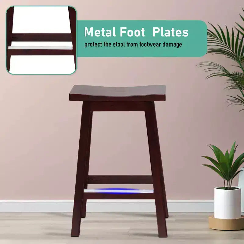 Taburete de bar de madera FDW Classic, 24/30 pulgadas, asiento de silla de montar, juego de 2 taburetes de cocina con reposapiés, taburetes de madera para mostrador de altura para el hogar