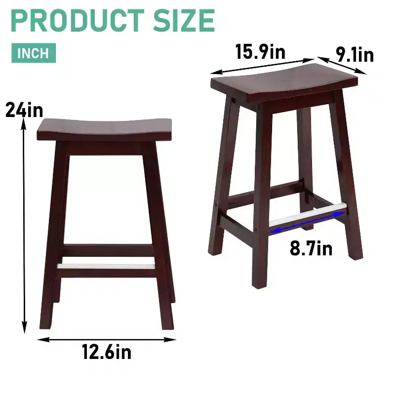 Taburete de bar de madera FDW Classic, 24/30 pulgadas, asiento de silla de montar, juego de 2 taburetes de cocina con reposapiés, taburetes de madera para mostrador de altura para el hogar