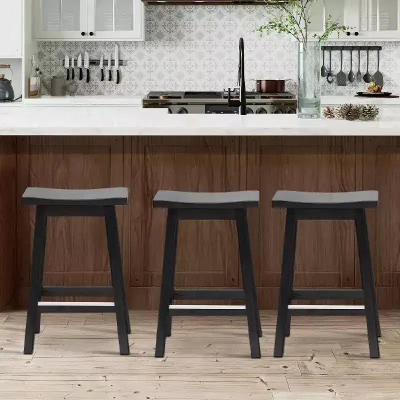 Taburete de bar de madera FDW Classic, 24/30 pulgadas, asiento de silla de montar, juego de 2 taburetes de cocina con reposapiés, taburetes de madera para mostrador de altura para el hogar