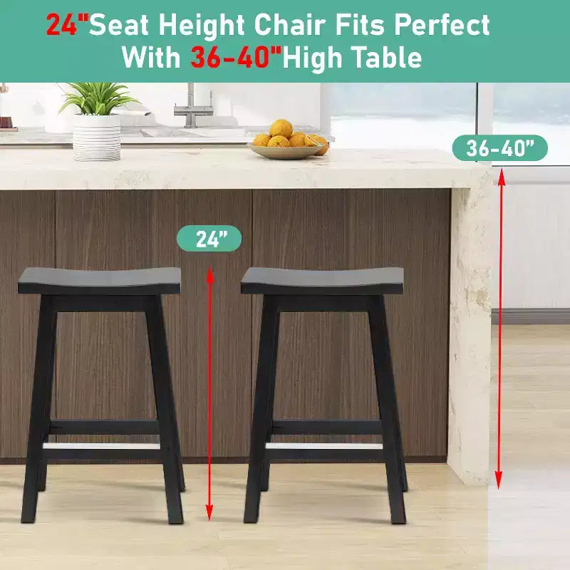 Taburete de bar de madera FDW Classic, 24/30 pulgadas, asiento de silla de montar, juego de 2 taburetes de cocina con reposapiés, taburetes de madera para mostrador de altura para el hogar