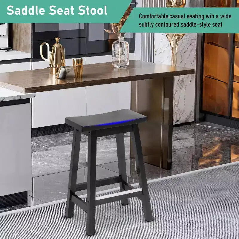Taburete de bar de madera FDW Classic, 24/30 pulgadas, asiento de silla de montar, juego de 2 taburetes de cocina con reposapiés, taburetes de madera para mostrador de altura para el hogar