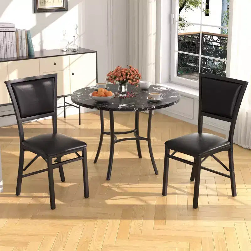 VECELO Mesa de comedor redonda de 36 pulgadas para 4, cubierta de mesa de bar de imitación mármol con patas de metal para cocina, espacios pequeños