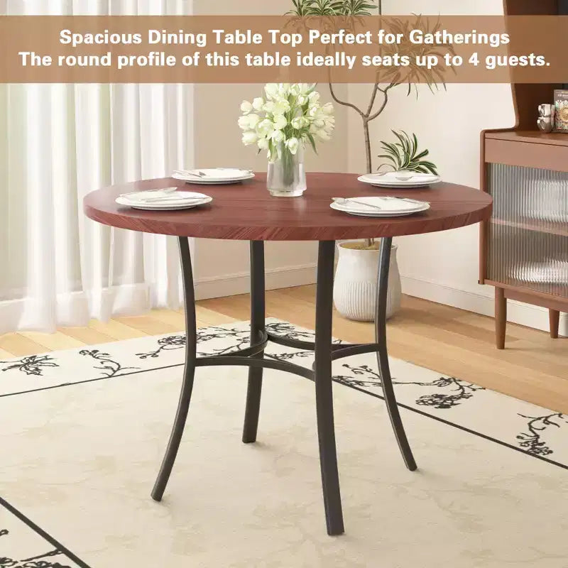 VECELO Mesa de comedor redonda de 36 pulgadas para 4, cubierta de mesa de bar de imitación mármol con patas de metal para cocina, espacios pequeños