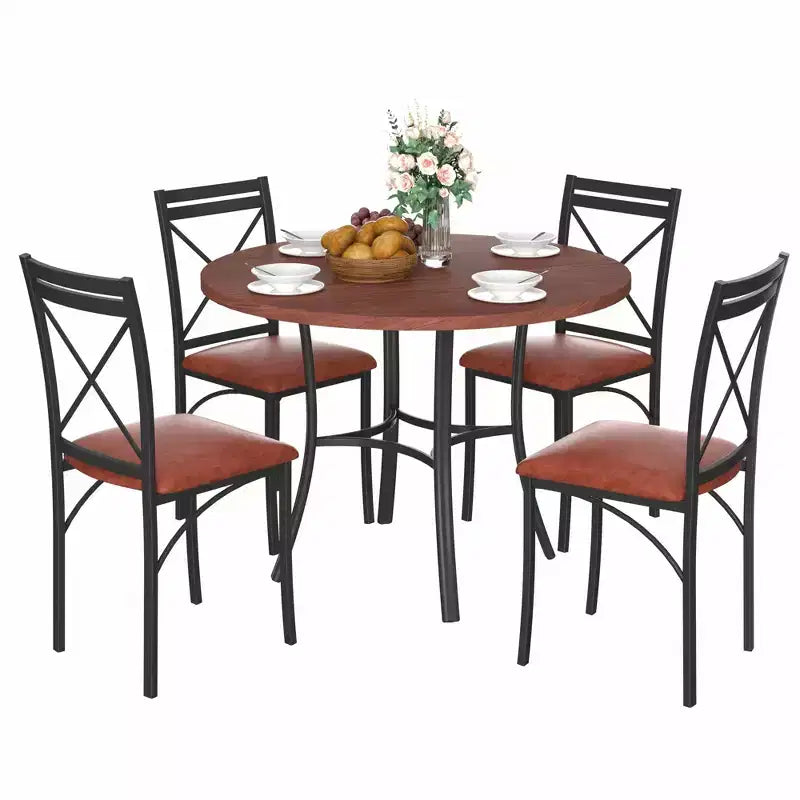 VECELO Mesa de comedor redonda de 36 pulgadas para 4, cubierta de mesa de bar de imitación mármol con patas de metal para cocina, espacios pequeños