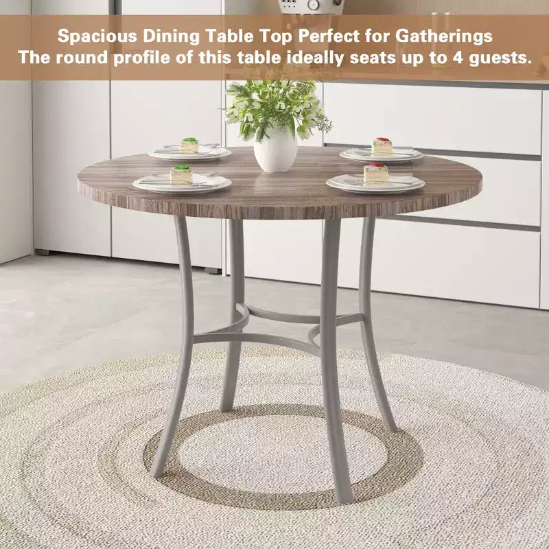 VECELO Mesa de comedor redonda de 36 pulgadas para 4, cubierta de mesa de bar de imitación mármol con patas de metal para cocina, espacios pequeños