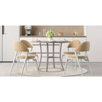 VECELO Mesa de comedor redonda de 36 pulgadas para 4, cubierta de mesa de bar de imitación mármol con patas de metal para cocina, espacios pequeños