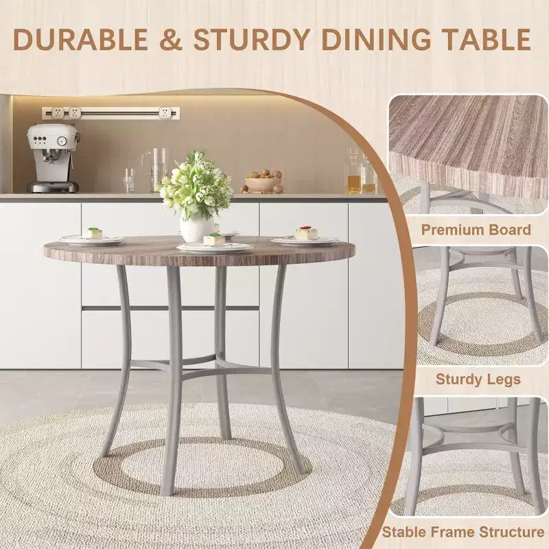VECELO Mesa de comedor redonda de 36 pulgadas para 4, cubierta de mesa de bar de imitación mármol con patas de metal para cocina, espacios pequeños