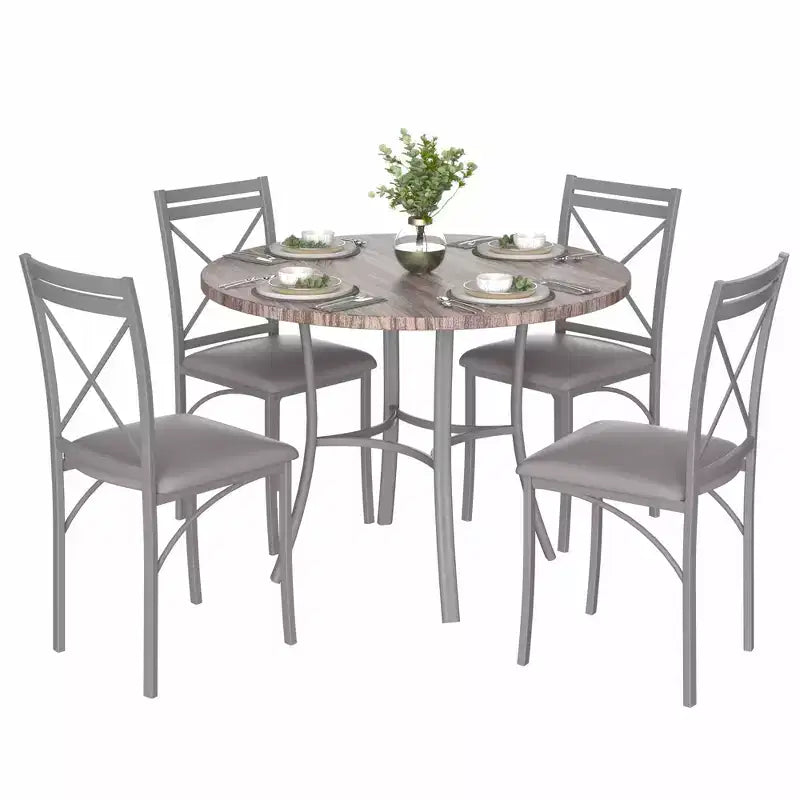 VECELO Mesa de comedor redonda de 36 pulgadas para 4, cubierta de mesa de bar de imitación mármol con patas de metal para cocina, espacios pequeños