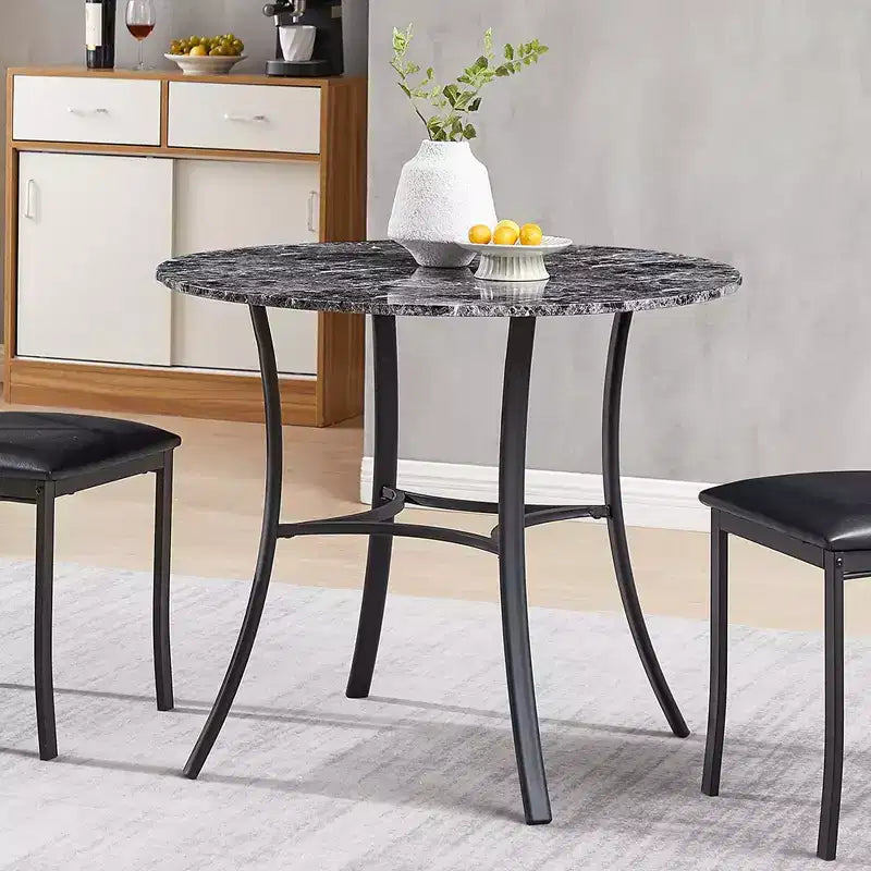 VECELO Mesa de comedor redonda de 36 pulgadas para 4, cubierta de mesa de bar de imitación mármol con patas de metal para cocina, espacios pequeños
