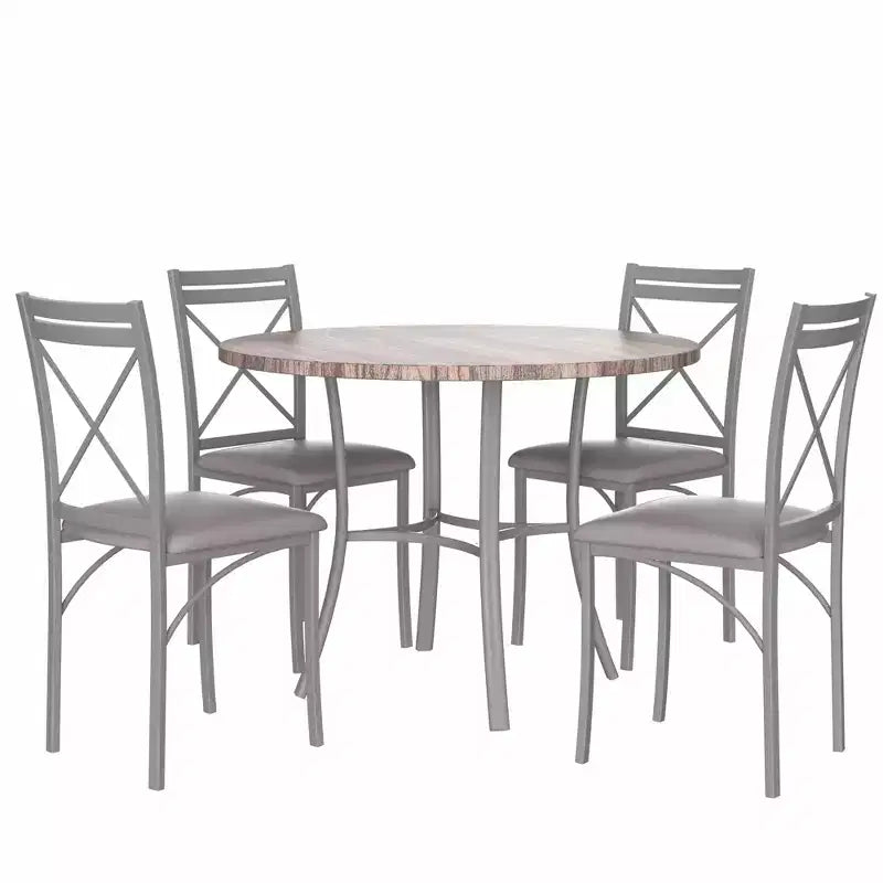 VECELO Mesa de comedor redonda de 36 pulgadas para 4, cubierta de mesa de bar de imitación mármol con patas de metal para cocina, espacios pequeños
