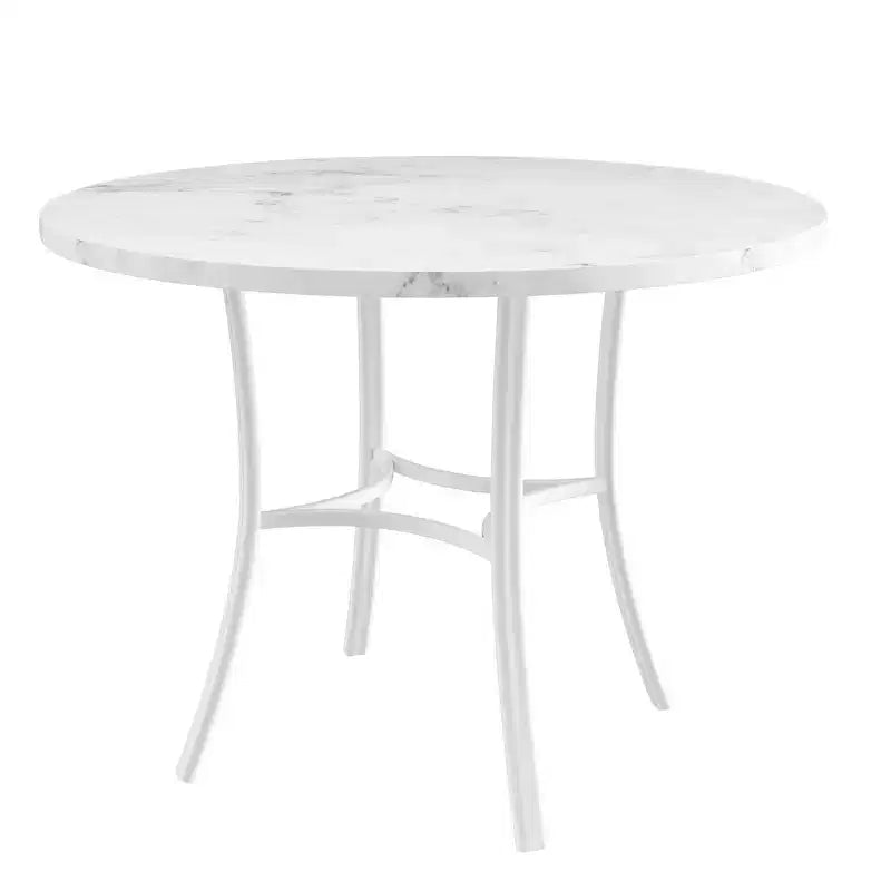 VECELO Mesa de comedor redonda de 36 pulgadas para 4, cubierta de mesa de bar de imitación mármol con patas de metal para cocina, espacios pequeños
