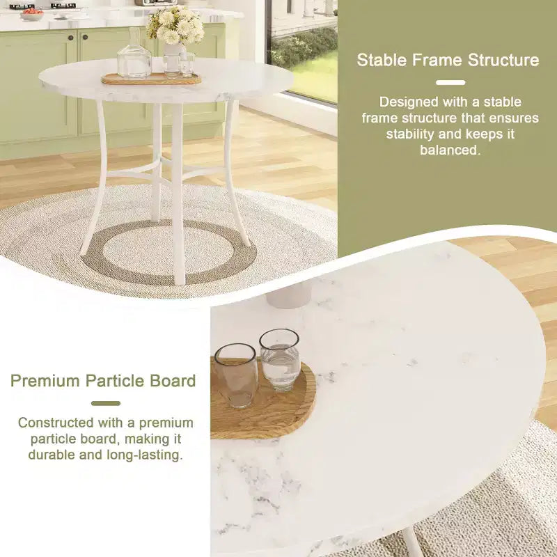 VECELO Mesa de comedor redonda de 36 pulgadas para 4, cubierta de mesa de bar de imitación mármol con patas de metal para cocina, espacios pequeños