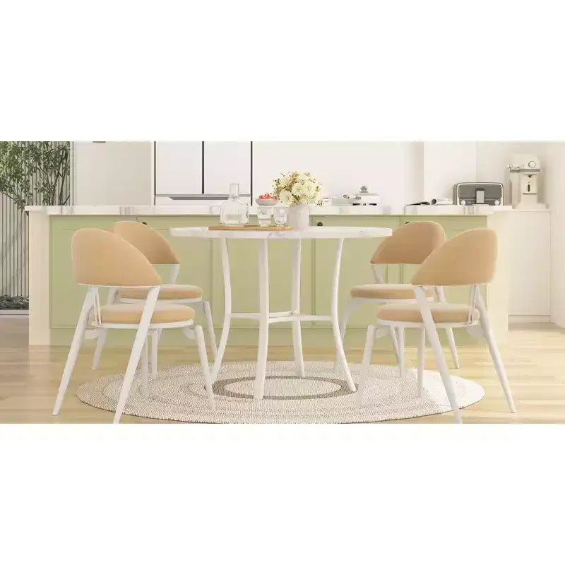 VECELO Mesa de comedor redonda de 36 pulgadas para 4, cubierta de mesa de bar de imitación mármol con patas de metal para cocina, espacios pequeños