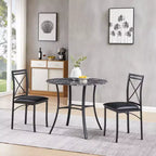 VECELO Mesa de comedor redonda de 36 pulgadas para 4, cubierta de mesa de bar de imitación mármol con patas de metal para cocina, espacios pequeños