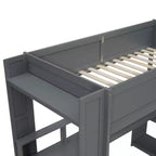 Cama alta de madera para juegos Whisen de 221,2 cm (largo) x 125,5 cm (ancho) con escritorio, estantes de almacenamiento múltiple, luces LED y estación de carga