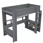 Cama alta de madera para juegos Whisen de 221,2 cm (largo) x 125,5 cm (ancho) con escritorio, estantes de almacenamiento múltiple, luces LED y estación de carga