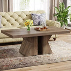 Mesa de centro Lantine Wood, mesa de centro rectangular de 47.24 pulgadas con base de madera gruesa, mesa de café estilo rústico con aspecto de madera para sala de estar