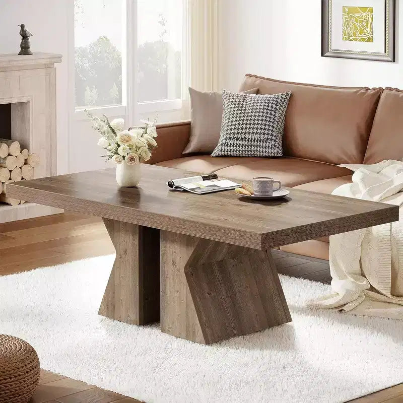 Mesa de centro Lantine Wood, mesa de centro rectangular de 47.24 pulgadas con base de madera gruesa, mesa de café estilo rústico con aspecto de madera para sala de estar
