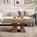 Mesa de centro Lantine Wood, mesa de centro rectangular de 47.24 pulgadas con base de madera gruesa, mesa de café estilo rústico con aspecto de madera para sala de estar