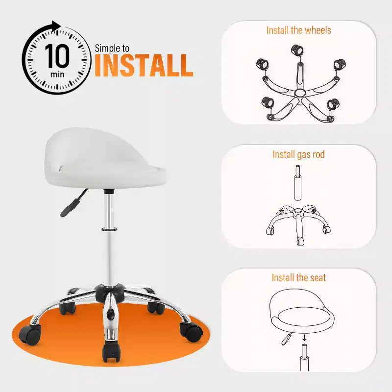 FDW Silla de salón con altura ajustable, taburete giratorio para spa con cómodo asiento de cuero PU y base de metal cromado