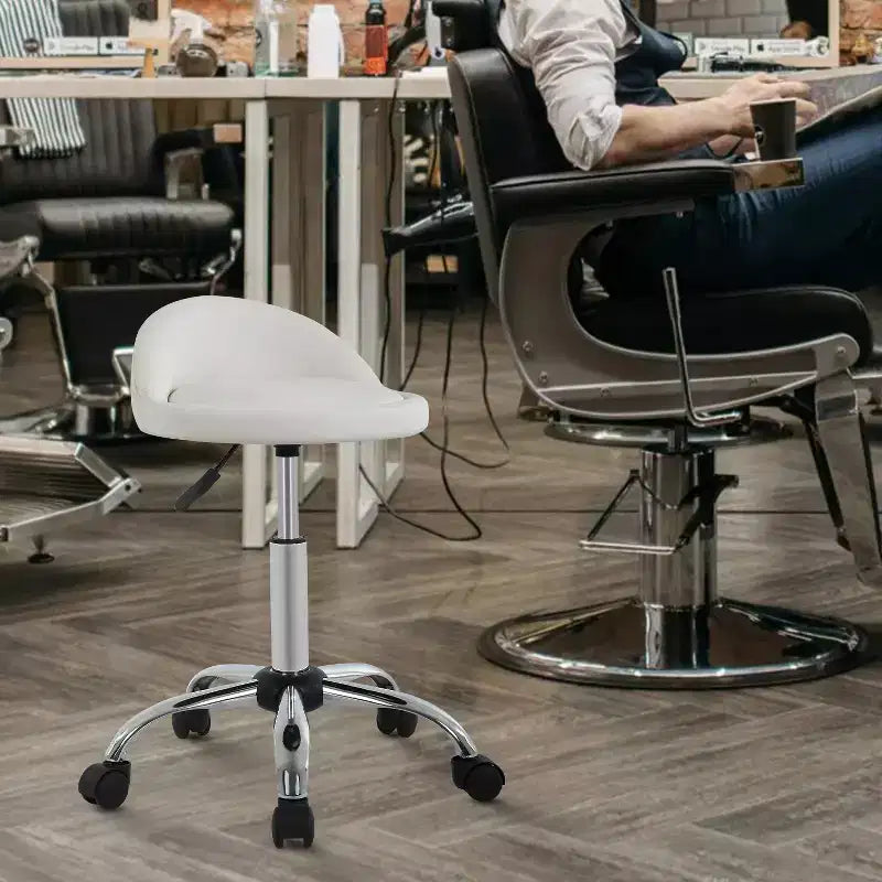 FDW Silla de salón con altura ajustable, taburete giratorio para spa con cómodo asiento de cuero PU y base de metal cromado