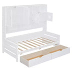 Cama nido de madera doble/matrimonial con 2 cajones, armario todo en uno y estantes - ModernLuxe
